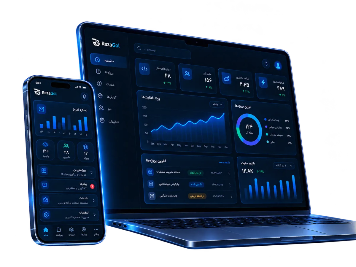 نمونه داشبورد و اپلیکیشن روی لپتاپ و موبایل